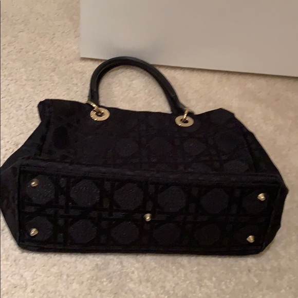 Christian Dior blk canvas tote w/ leather handles - Picture 6 of 6